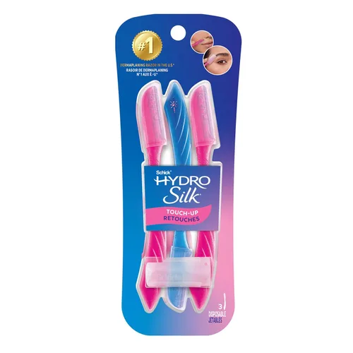 Schick Hydro Silk Touch-Up - Herramienta de depilación con cubierta de precisión para cejas, 3 unidades | Navaja para depilación, navajas faciales
