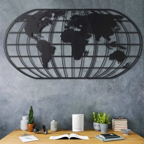 Miniatura 4 de Tubibu Arte de pared moderno, 100% metal, globo metálico del mapa del mundo, tamaño (23.6 x 47.2 pulgadas), colgante de pared para sala de estar