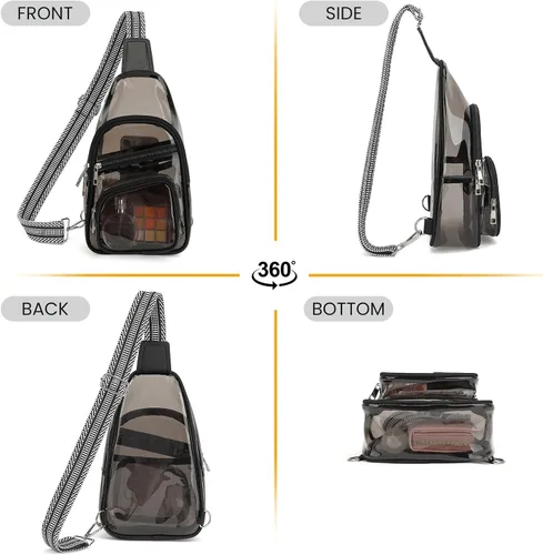 Miniatura 7 de Sisipoet Bolsa transparente para eventos en estadios, bolsa cruzada transparente para conciertos, riñonera para mujeres y hombres, bolsas Semi negro