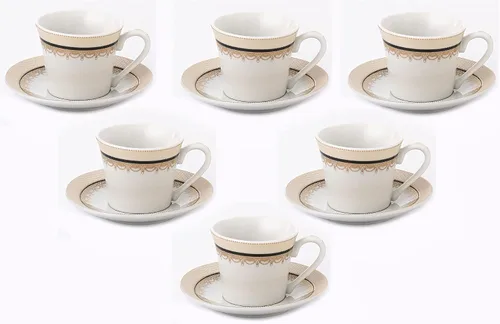 Miniatura 7 de World Gifts - Juego de tazas y platillos de porcelana elegantes y duraderos y coloridos, 2 onzas, dorado, juego de 6