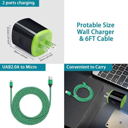 Miniatura 7 de Bloque de cargador de pared, cable de teléfono Android para Moto E5 G4 G5 G6 Play, Samsung S7 S6 Active S5 A10, Galaxy J8 J7 J3 V, tableta Kindle