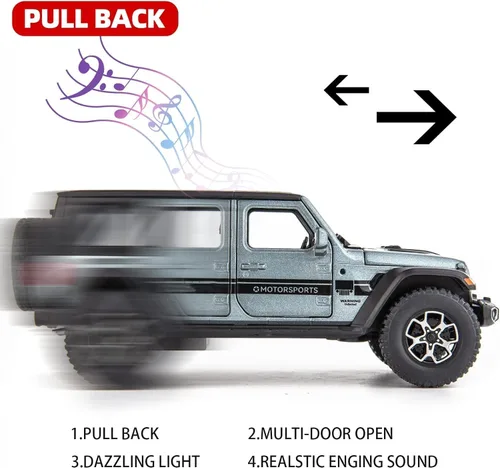 Miniatura 3 de WAKAKAC Compatible con auto de juguete Wrangler de 7 puertas 1/32 fundido a presión con sonido y luz, autos de juguete para niños de 4 a 8 años
