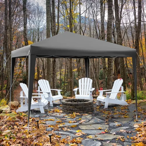 Miniatura 9 de Tangkula Tienda de campaña desplegable de 10 x 10 pies, toldo instantáneo de fácil instalación con 8 estacas, 4 cuerdas, 3 alturas ajustables, Gris