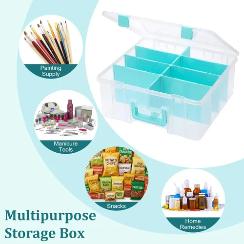 Miniatura 7 de BTSKY Caja de almacenamiento divisoria de plástico transparente con 4 compartimentos, contenedor de almacenamiento ajustable con tapa, contenedor