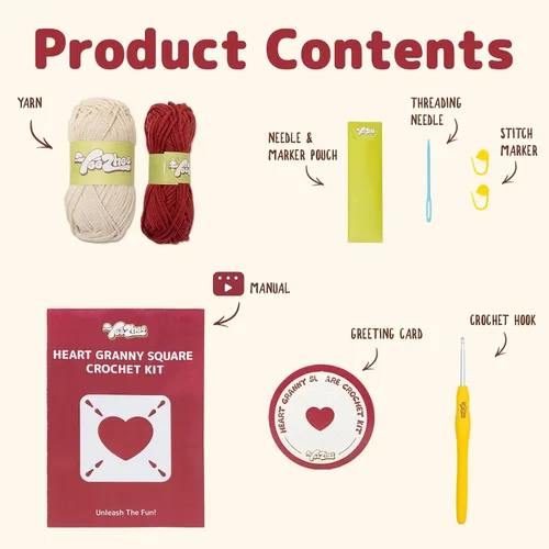 Miniatura 4 de Yeezhee Kit de ganchillo para principiantes, kit de iniciación de Granny Square con tutoriales en video paso a paso, kit de tejido para adultos