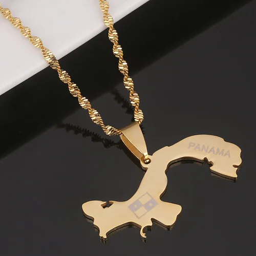 Miniatura 3 de Collares con colgante de mapa de Panamá de acero inoxidable, regalos de joyería de mapas panameños