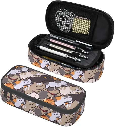 Miniatura 10 de Estuche organizador de lápices con patrón de gato negro, gran capacidad, papelería con cremallera, suministros escolares, bolsa para lápices