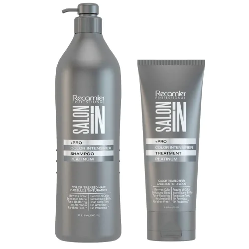 Recamier Professional Salon In +Pro Color Intensifier Hair Platinum Kit Champú y Tratamiento - Kit Tratamiento y Shampoo Intensificador de Color