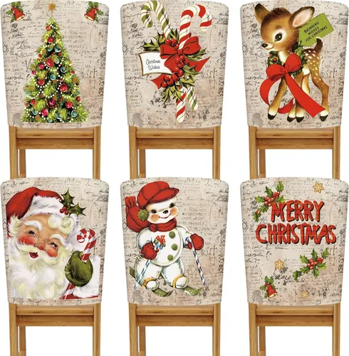 Buryeah 6 fundas para respaldo de silla de Navidad, 6 estilos, extraíbles, lavables, elásticas, para comedor, fundas protectoras de silla Parson