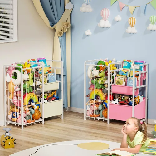 Miniatura 6 de Estantería para niños y almacenamiento de juguetes, estante de libros para niños de 3 niveles para habitaciones infantiles con almacenamiento
