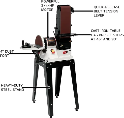 Miniatura 2 de JET JSG-96OS, correa de 6 x 48 pulgadas y lijadora de disco de 9 pulgadas con soporte, 1 ph 115 V (708596K)