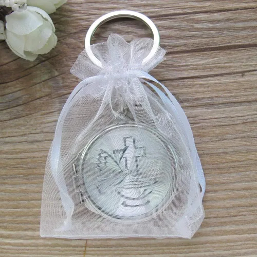 Miniatura 4 de 12 llaveros de espejo compacto para bautizo recuerdos, maquillaje de Espíritu Santo Compacto/Primera Comunión/Oro Plata/Recuerdos para Comunión