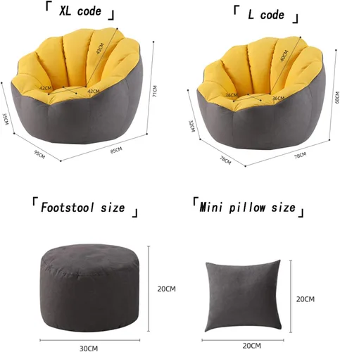 Miniatura 2 de Funda para puf + funda para reposapiés, funda para puf en forma de pétalo (sin frijoles), sofá perezoso para niños, adultos, parejas, silla de puf