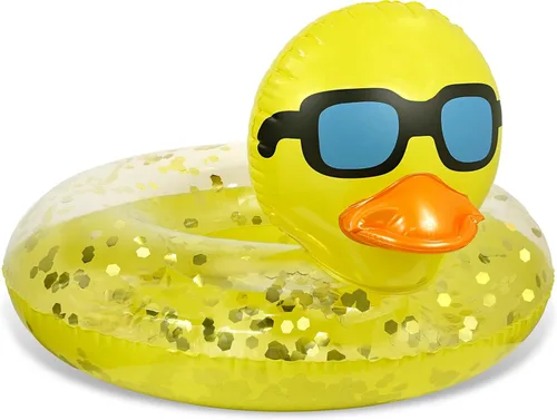 Miniatura 8 de POZA Flotador inflable de pato para piscina: vinilo resistente a los rayos UV, confeti de pato para piscina, flotador de piscina de animales, anillo