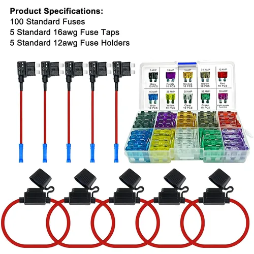 Miniatura 2 de MuHize Kit de 5 Portafusibles en Línea, Portafusibles de 12AWG, Conectores de Fusibles Estándar Automotrices Add-a-Circuit con 100 piezas
