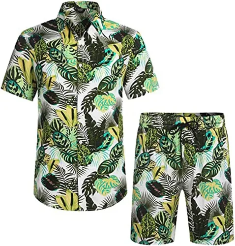 Miniatura 2 de AOTORR Conjunto hawaiano de 2 piezas para hombre, trajes de chándal florales, camisas casuales de manga corta y pantalones cortos, trajes