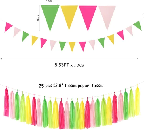 Miniatura 3 de Decoraciones para fiesta en la piscina de Hawái - Serpentinas - 35 pompones de pañuelo, suministros de cumpleaños tropicales, guirnalda de borlas
