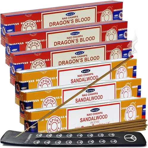 Miniatura 25 de Varillas de incienso de Sangre de Dragón y Palo Santo con soporte, paquete de variedad de la marca House of Nag Champa y Trumiri