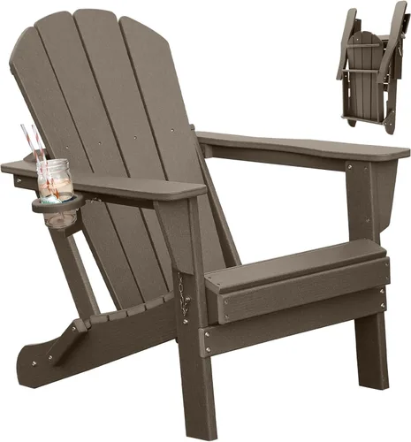 Miniatura 18 de Juego de 2 sillas Adirondack plegables de madera, sillas de madera para jardín al aire libre, silla de patio de madera de cedro maciza para jardín