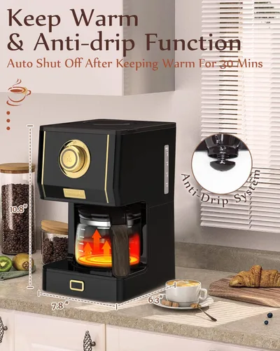 Miniatura 7 de Amaste Cafetera, Máquina de Café de Goteo Estilo Retro de 25 Oz con Jarra de Café de Vidrio con Filtro de Café Reutilizable y Tres Modos de Arábica