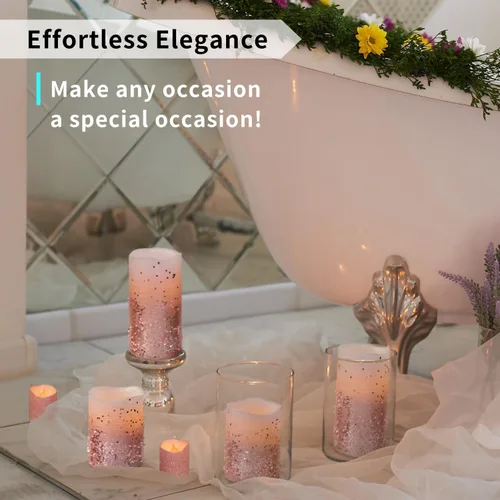 Miniatura 3 de FURORA LIGHTING Velas LED de purpurina rosa con control remoto y temporizador, 4 pilares y 4 votivas, paquete de 8, velas parpadeantes sin llama