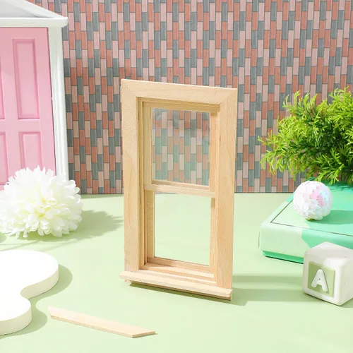 Miniatura 7 de Toyvian Ventana de madera para casa de muñecas, 1: 12 escala de casa de muñecas, mini marco de ventana, muebles de madera en miniatura
