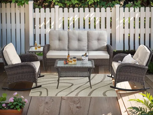 Miniatura 30 de HUMMUH Juego de 2 sillas de mimbre para exteriores, sillas de comedor con respaldo alto y asiento profundo para jardín, porche, patio trasero