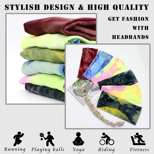 Miniatura 4 de FULZTEY Diademas para mujer, lindas diademas de teñido anudado a la moda, bohemias, elásticas, para yoga, entrenamiento, banda para el sudor