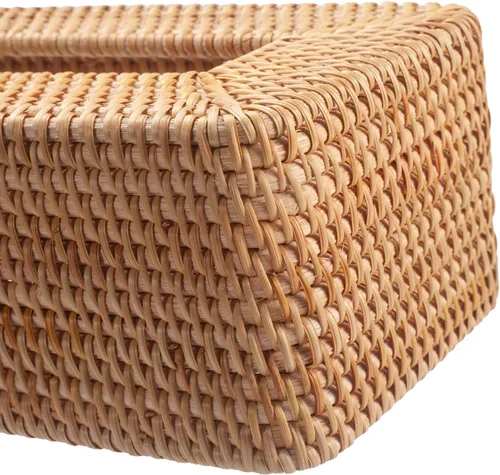 Miniatura 4 de Funda rectangular para caja de pañuelos de ratán, soporte rectangular de mimbre para pañuelos faciales, para baño, cocina, sala de estar, dormitorio