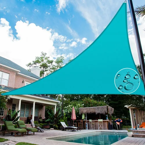 Patio Paradise - Toldo impermeable tipo vela triangular de 12 x 12 x 12 pies, color turquesa, tela con bloqueo de rayos UV con 95% de bloqueo de