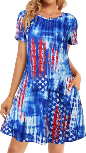 Miniatura 28 de Vestidos de verano para mujer, informales, holgados, estilo camiseta, florales, de manga corta, con vuelo y bolsillos, para la playa