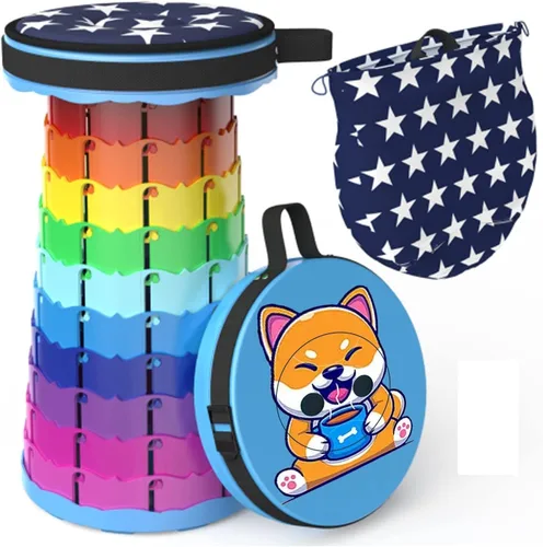 Miniatura 14 de ALEVMOOM Taburete plegable de nailon mejorado con peso máximo de 500 libras, portátil, retráctil, plegable, telescópico, para adultos, silla