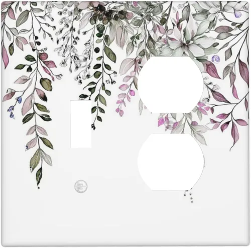 Miniatura 126 de Cubierta decorativa para interruptor de luz, diseño de pájaros y flores florales en blanco y negro, 2 bandas, cubierta decorativa para pared, placa