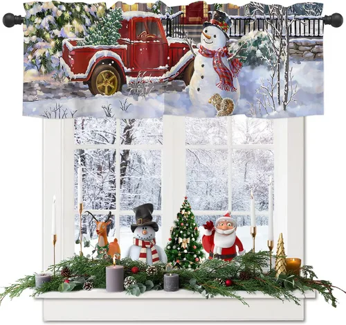 Miniatura 13 de Cortina de Navidad con diseño de árbol de Navidad, muñeco de nieve para ventana de cocina, camión rojo, para decoración de baño, sala de estar, 2