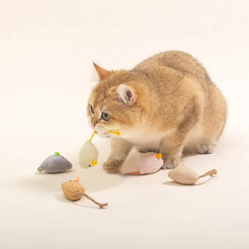 Miniatura 4 de Shudyear Juguetes para gatos, 5 juguetes de ratón, juguetes interactivos de animales de hierba gatera para gatitos de interior para eliminar