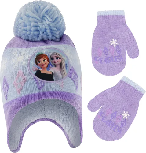 Disney Juego de gorro y guantes de invierno para niñas de 2 a 4 años o Frozen 2 con gorro Elsa Anna y guantes para niños de 4 a 7 años