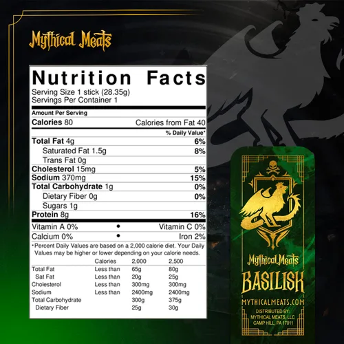 Miniatura 2 de Mythical Meats Sabor original (basilisco) Paquete de 12 palitos de bocadillo – Alligator suave con cerdo y carne de res – Carnes secas