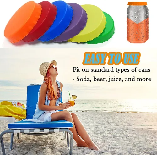 Miniatura 5 de Juego de 6 tapas de latas de soda, tapas de silicona para latas de soda, protector de latas de bebidas coloridas reutilizables, tapa de soda a