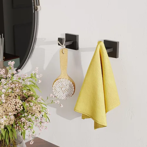 Miniatura 2 de Ruacq Ganchos para toallas para baños, ganchos cuadrados de acero inoxidable resistentes, colgador de toallas montado en la pared para bata y Negro