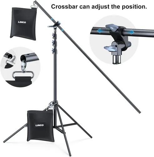 Miniatura 4 de LINCO Lincostore - Kit de soporte de fondo portátil en forma de T de 6.7 pies de ancho y 9.5 pies de alto ajustable para telón de fondo para fotos