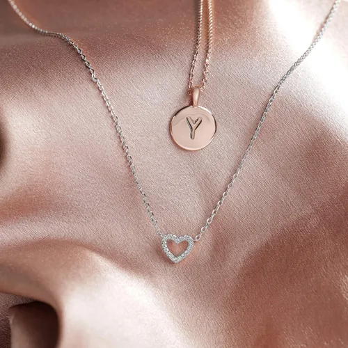 Miniatura 48 de PAVOI Collar de corazón chapado en oro de 14 quilates con circonita cúbica Bonitos collares con colgante de amor delicado para mujer