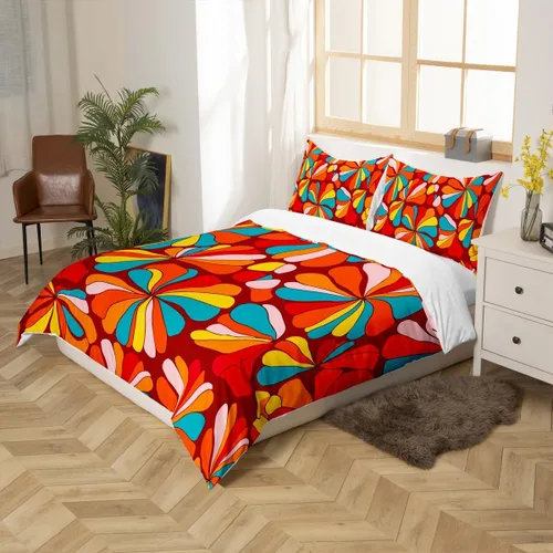 Miniatura 2 de Juego de ropa de cama vintage bohemio con diseño floral de plantas de los años 60S y 70S, Groovy Rainbow para niños y adolescentes, funda de edredón
