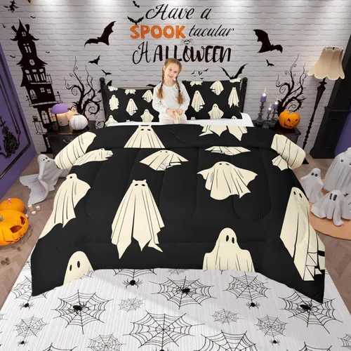 Miniatura 17 de Castle Fairy Juego de edredón de cama con temática de Halloween, tamaño Queen, juego de ropa de cama de microfibra súper suave estilo caricatura