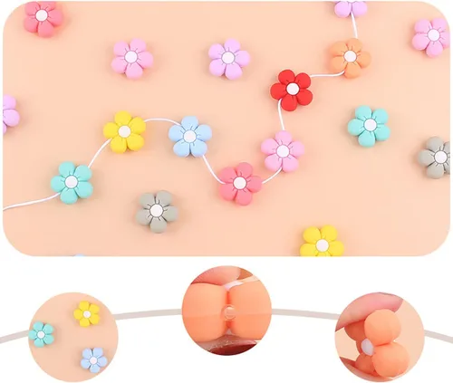 Miniatura 4 de Decoendiy 15 cuentas de silicona de flores de margarita, cuentas coloridas en forma de girasol, cuentas planas de dibujos animados, cuentas