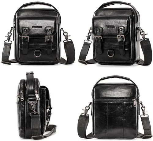 Miniatura 5 de Hebetag Bolso bandolera de cuero pequeño para hombre, para viajes al aire libre, negocios