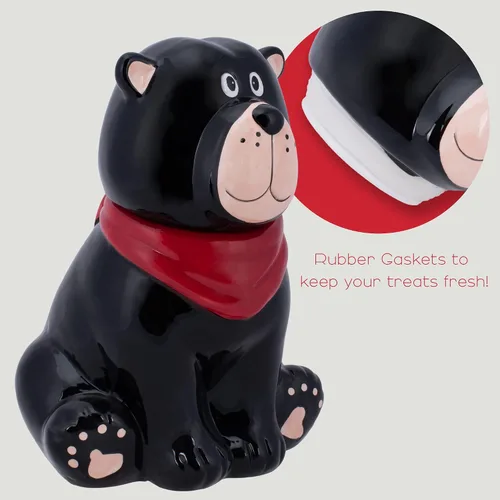 Miniatura 4 de Black Bear - Frasco de cerámica de dolomita de 10 x 7.9 pulgadas para galletas y dulces de uso diario con tapa hermética: perfecto para botes