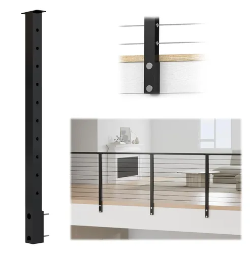 Miniatura 12 de Muzata Kit de barandilla de cable de acero inoxidable que ahorra espacio, perforado a nivel, para montaje lateral, 4 piezas, negro, 36 pulgadas