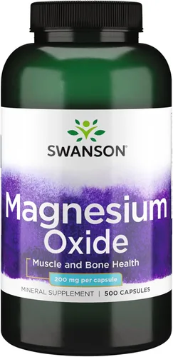 Swanson Apoyo a la salud muscular y ósea de magnesio 200 miligramos (2 cápsulas por 400 mg de óxido de magnesio) 500 cápsulas