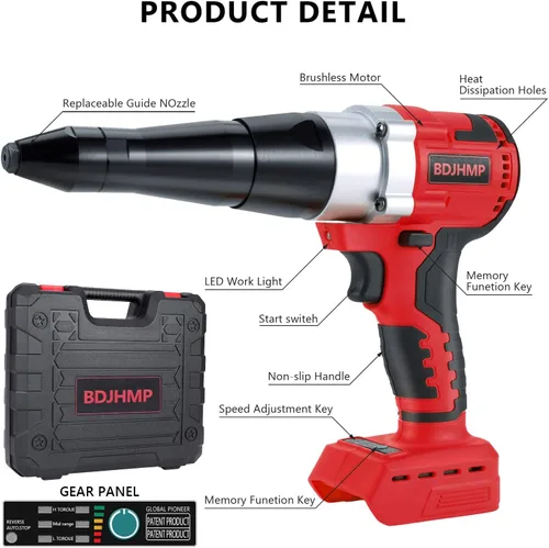 Miniatura 9 de Pistola de remache inalámbrica para batería Milwaukee M18 de 18 V (solo herramienta), pistola de remache automática eléctrica sin escobillas
