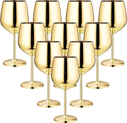 Miniatura 9 de Tessco for you Juego de 6 copas de vino de acero inoxidable de 18 onzas, copas de vino de metal irrompibles, copas doradas para fiestas, bodas, Negro
